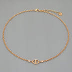 Dior CD Navy Necklace Around the 40.5 cm Crystal Pink Gold metal CD Signature — view 9