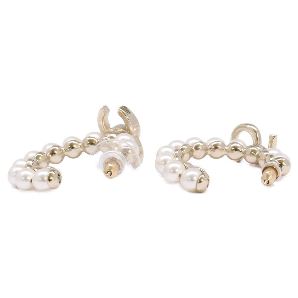 Chanel Gold CC Logo Fakepearl Hoop Earrings — view 6