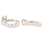 Chanel Gold CC Logo Fakepearl Hoop Earrings — view 3
