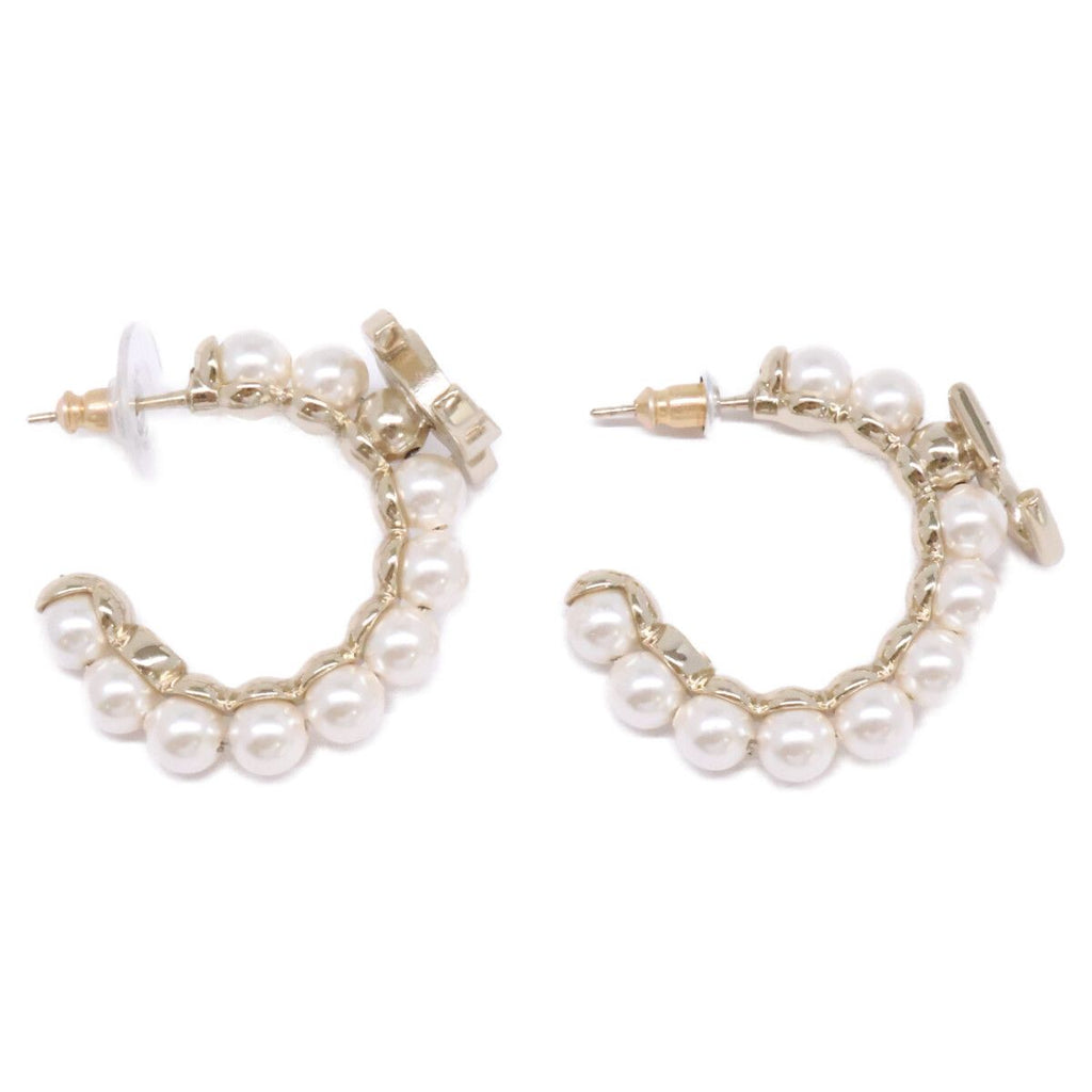 Chanel Gold CC Logo Fakepearl Hoop Earrings — view 7