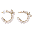Chanel Gold CC Logo Fakepearl Hoop Earrings — view 7