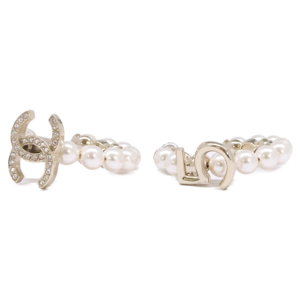 Chanel Gold CC Logo Fakepearl Hoop Earrings — view 4