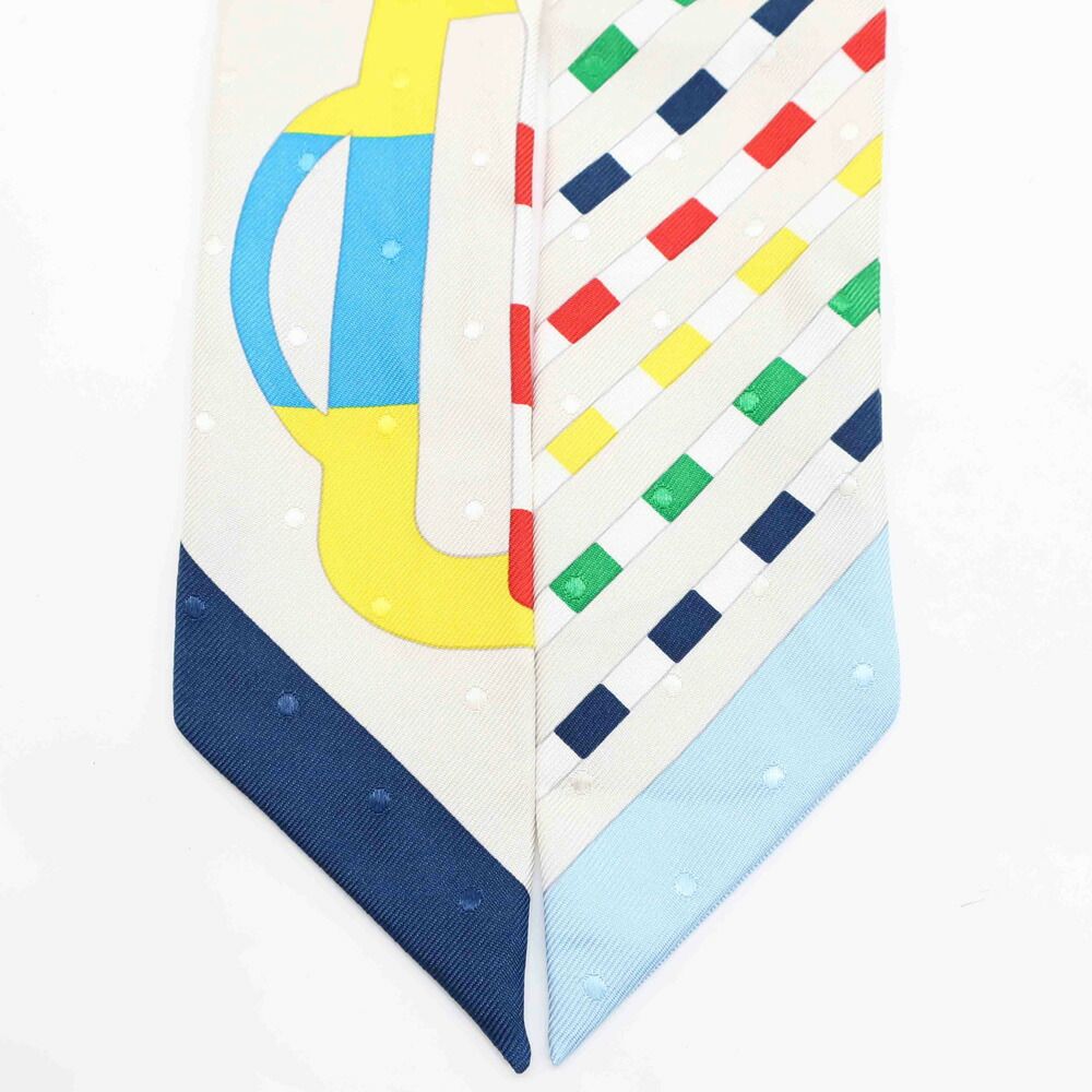 Hermes white: Twilly Scarf Buckle Bouclerie Moderne Gray Multicolor Silk — view 3