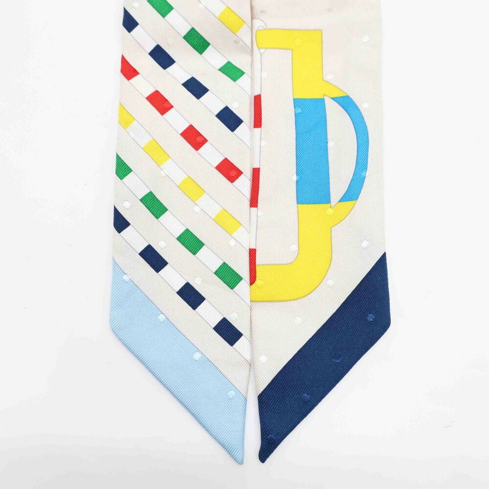 Hermes white: Twilly Scarf Buckle Bouclerie Moderne Gray Multicolor Silk — view 4