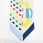 Hermes white: Twilly Scarf Buckle Bouclerie Moderne Gray Multicolor Silk — view 4