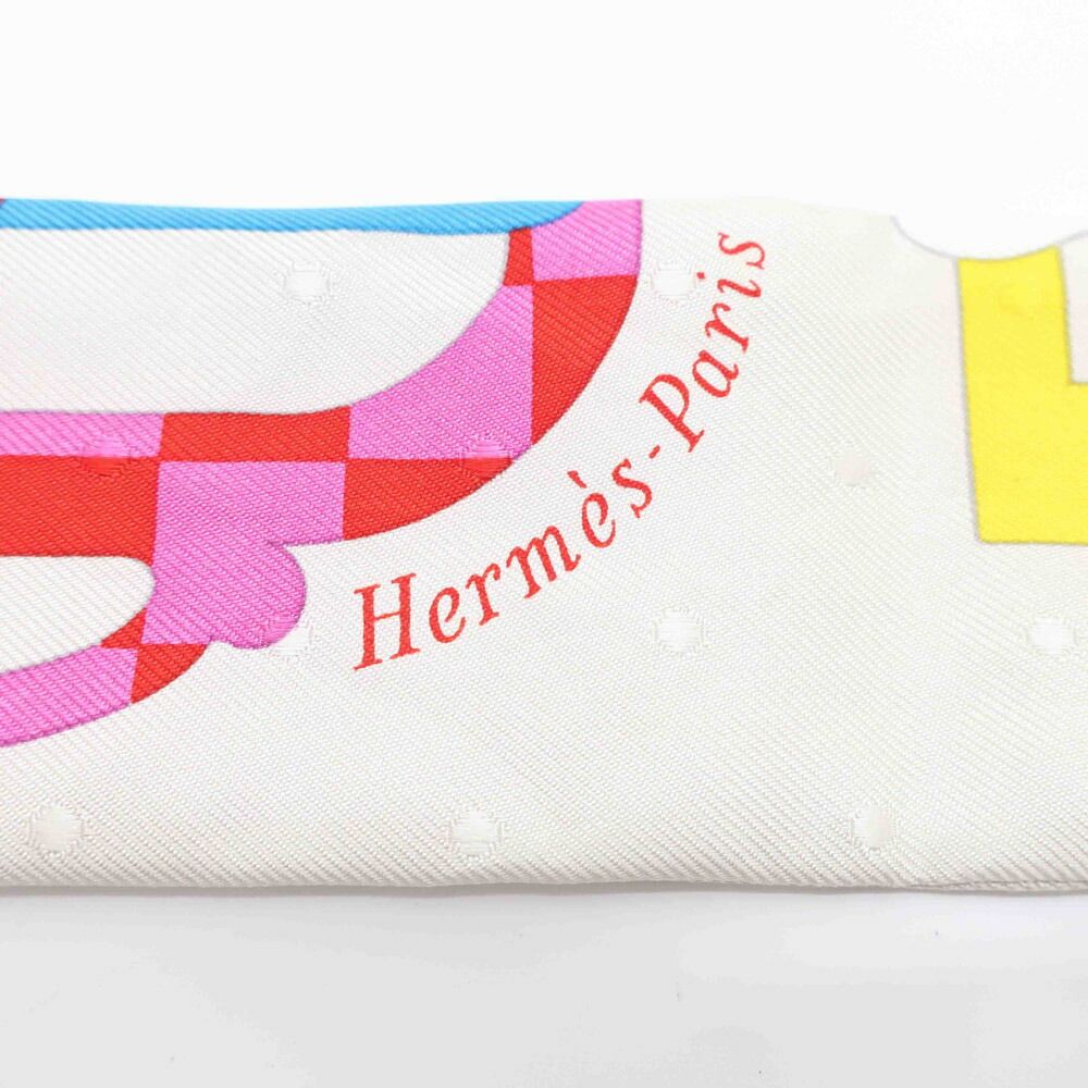 Hermes white: Twilly Scarf Buckle Bouclerie Moderne Gray Multicolor Silk — view 6