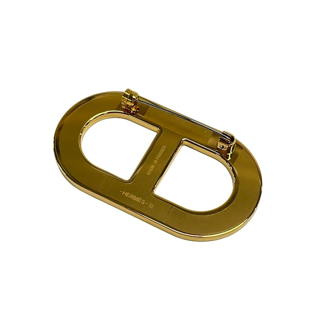 Hermes Brooch Chaine D'ancre Leather Gold Dark Brown — view 2