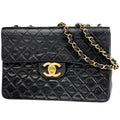 Chanel Big Quilted Single Flap Chain Shoulder Bag CC Logo Leather Black