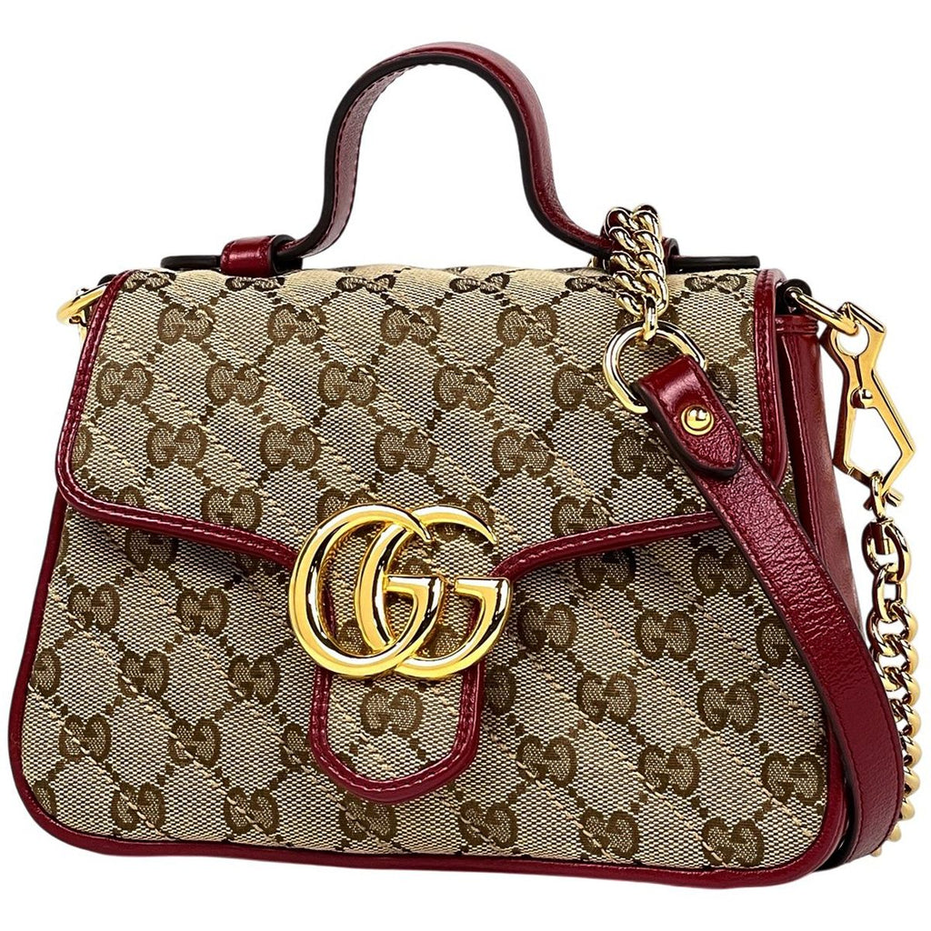 Gucci GG Marmont 2-Way Chain Shoulder Bag Double Canvas Red Beige