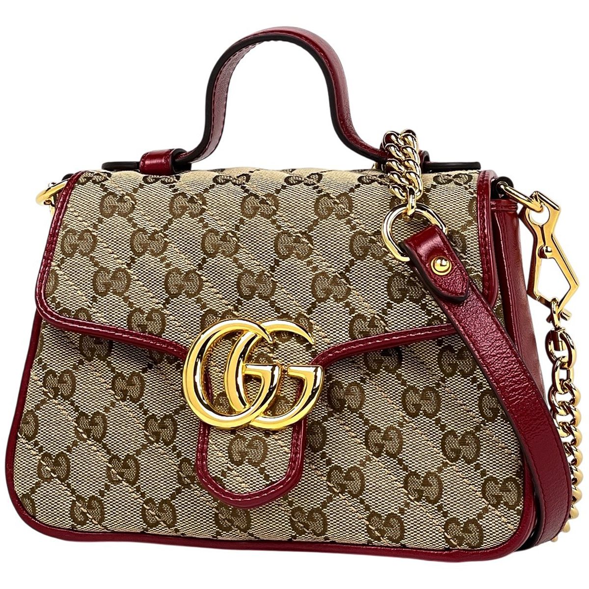Gucci GG Marmont 2-Way Chain Shoulder Bag Double Canvas Red Beige