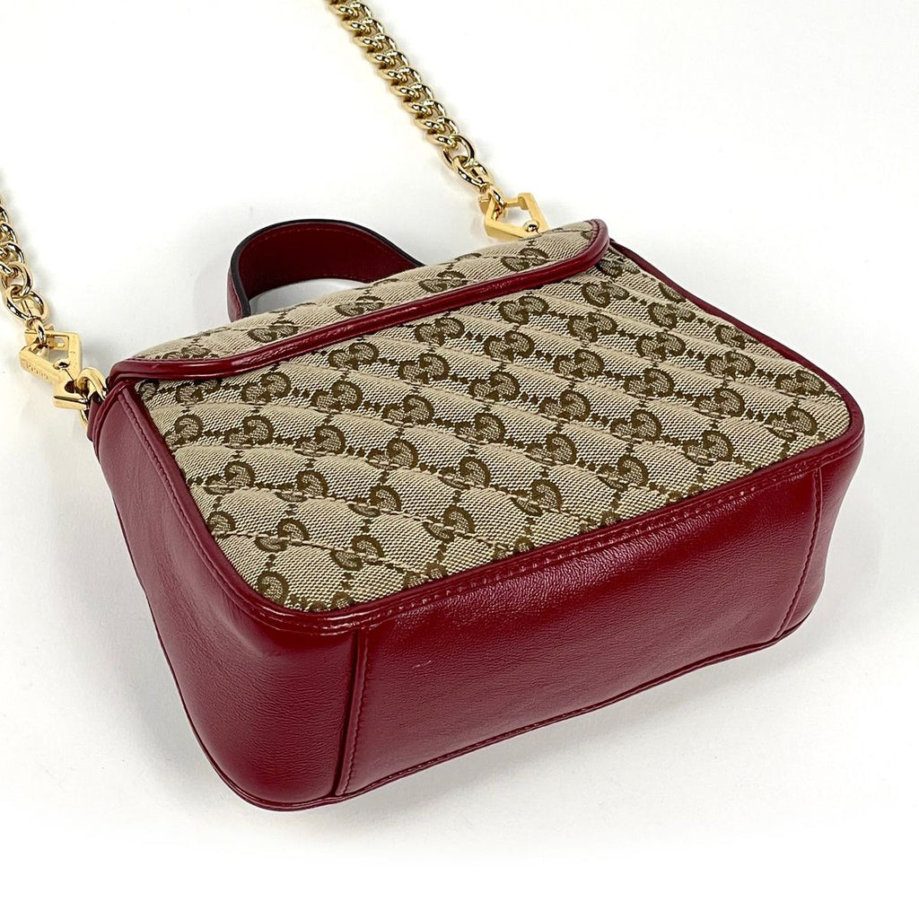 Gucci GG Marmont 2-Way Chain Shoulder Bag Double Canvas Red Beige — view 2