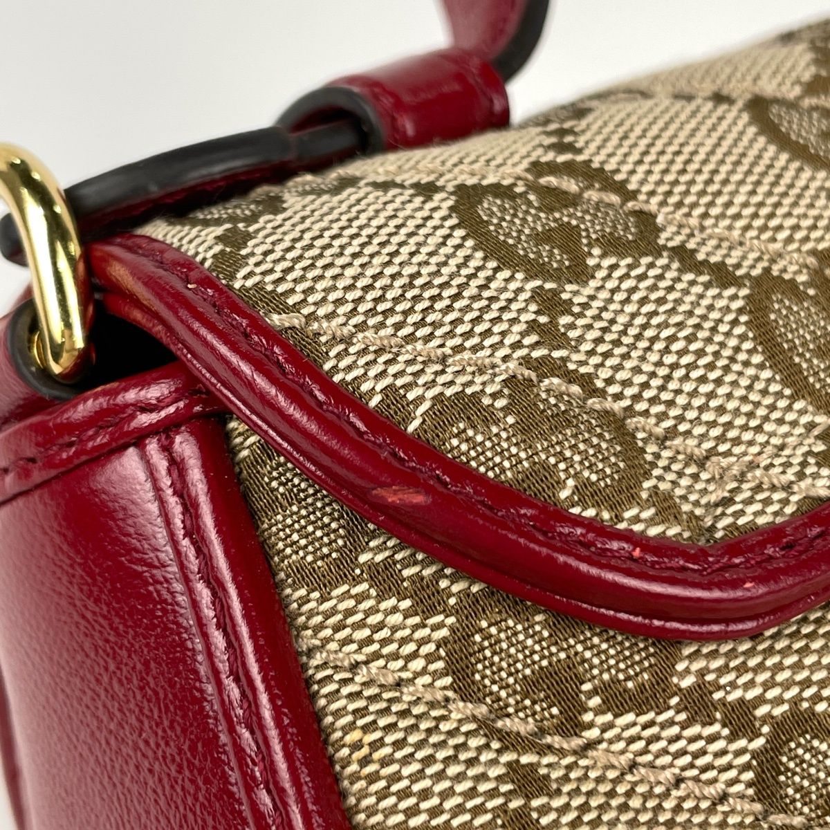 Gucci GG Marmont 2-Way Chain Shoulder Bag Double Canvas Red Beige — view 5