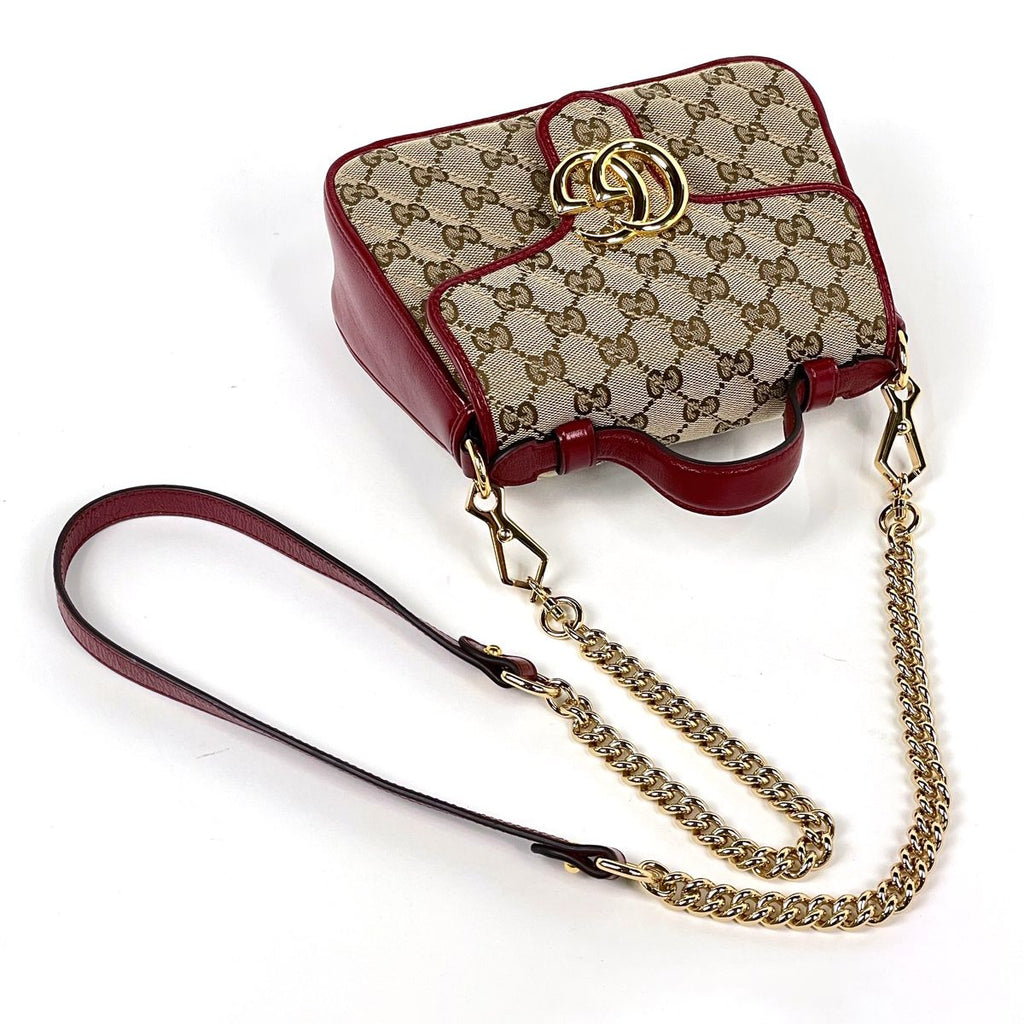 Gucci GG Marmont 2-Way Chain Shoulder Bag Double Canvas Red Beige — view 7