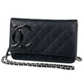 Chanel Cambon Line Chain Shoulder Bag Wallet Leather Black