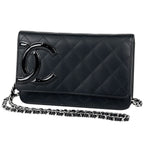 Chanel Cambon Line Chain Shoulder Bag Wallet Leather Black