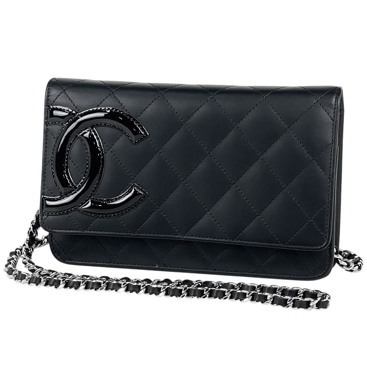 Chanel Cambon Line Chain Shoulder Bag Wallet Leather Black