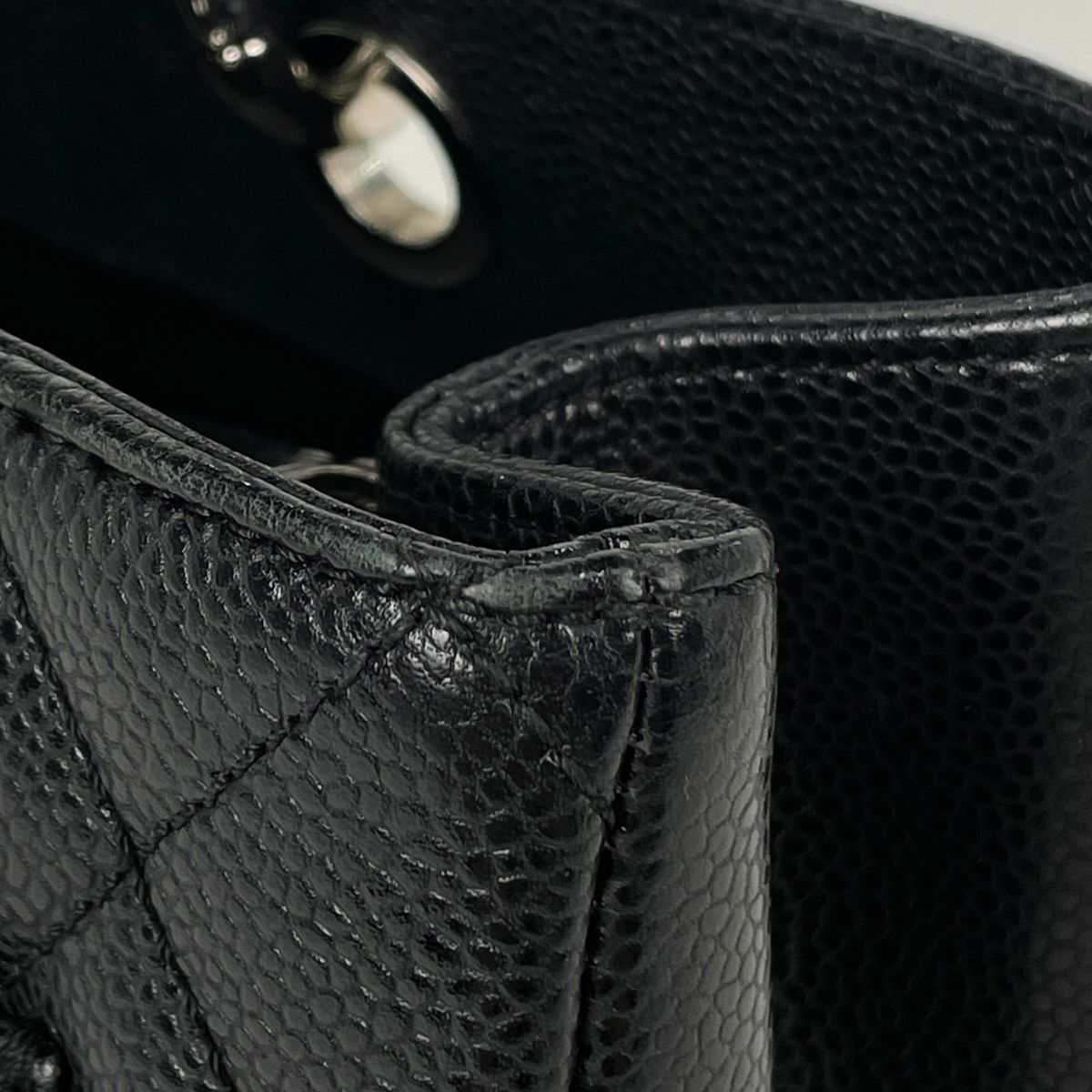 Chanel CC Logo Chain Tote Quilted Grand Shopping GST Caviar Leather Black — view 5