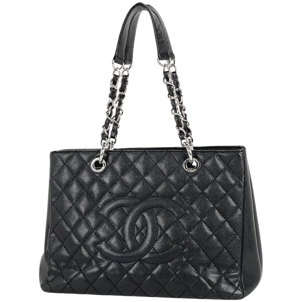Chanel CC Logo Chain Tote Quilted Grand Shopping GST Caviar Leather Black