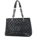 Chanel CC Logo Chain Tote Quilted Grand Shopping GST Caviar Leather Black