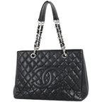 Chanel CC Logo Chain Tote Quilted Grand Shopping GST Caviar Leather Black