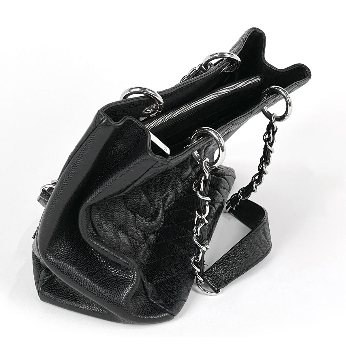 Chanel CC Logo Chain Tote Quilted Grand Shopping GST Caviar Leather Black — view 3
