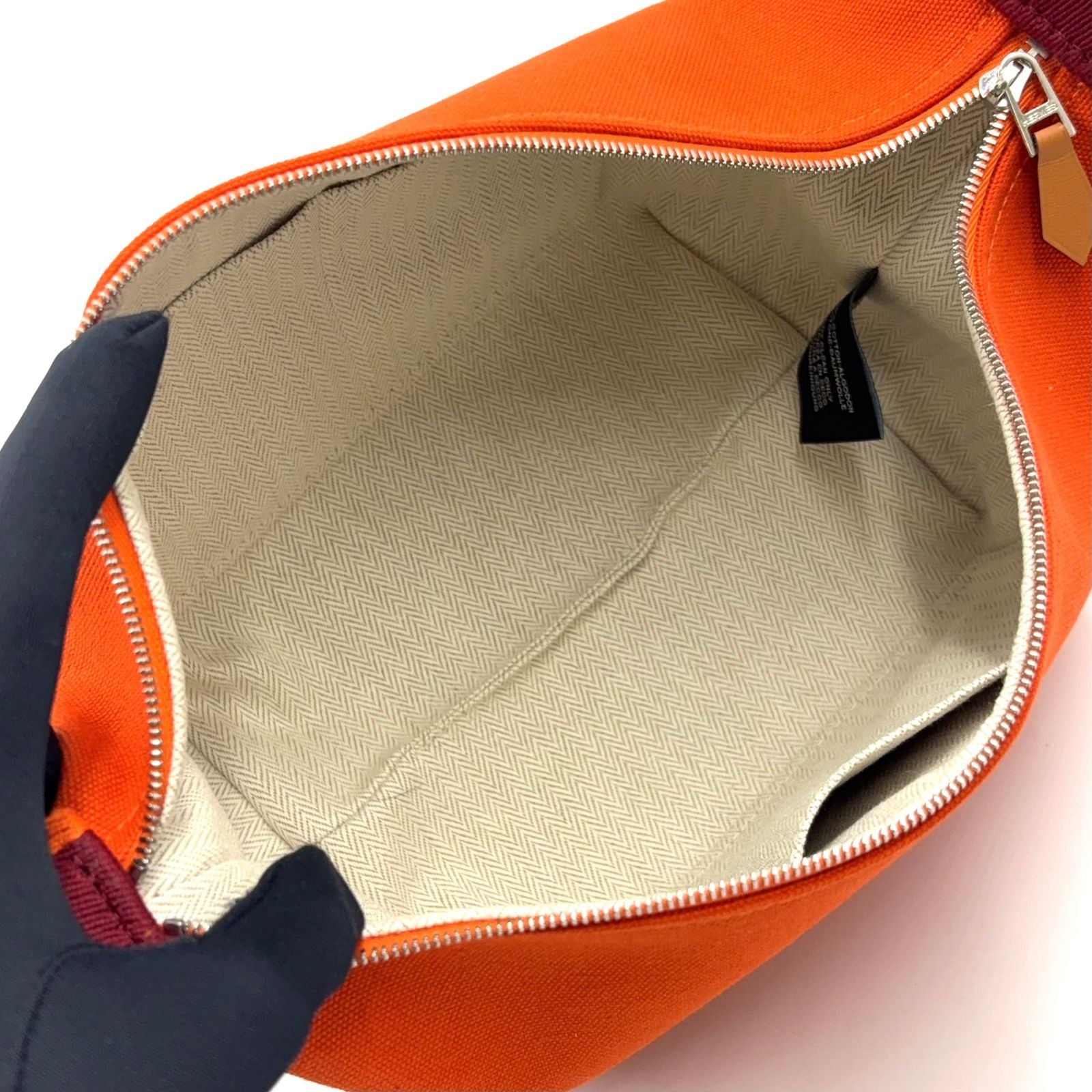 Hermes Brid-a-brac PM Pouch Canvas Orange Handbag Silver — view 3