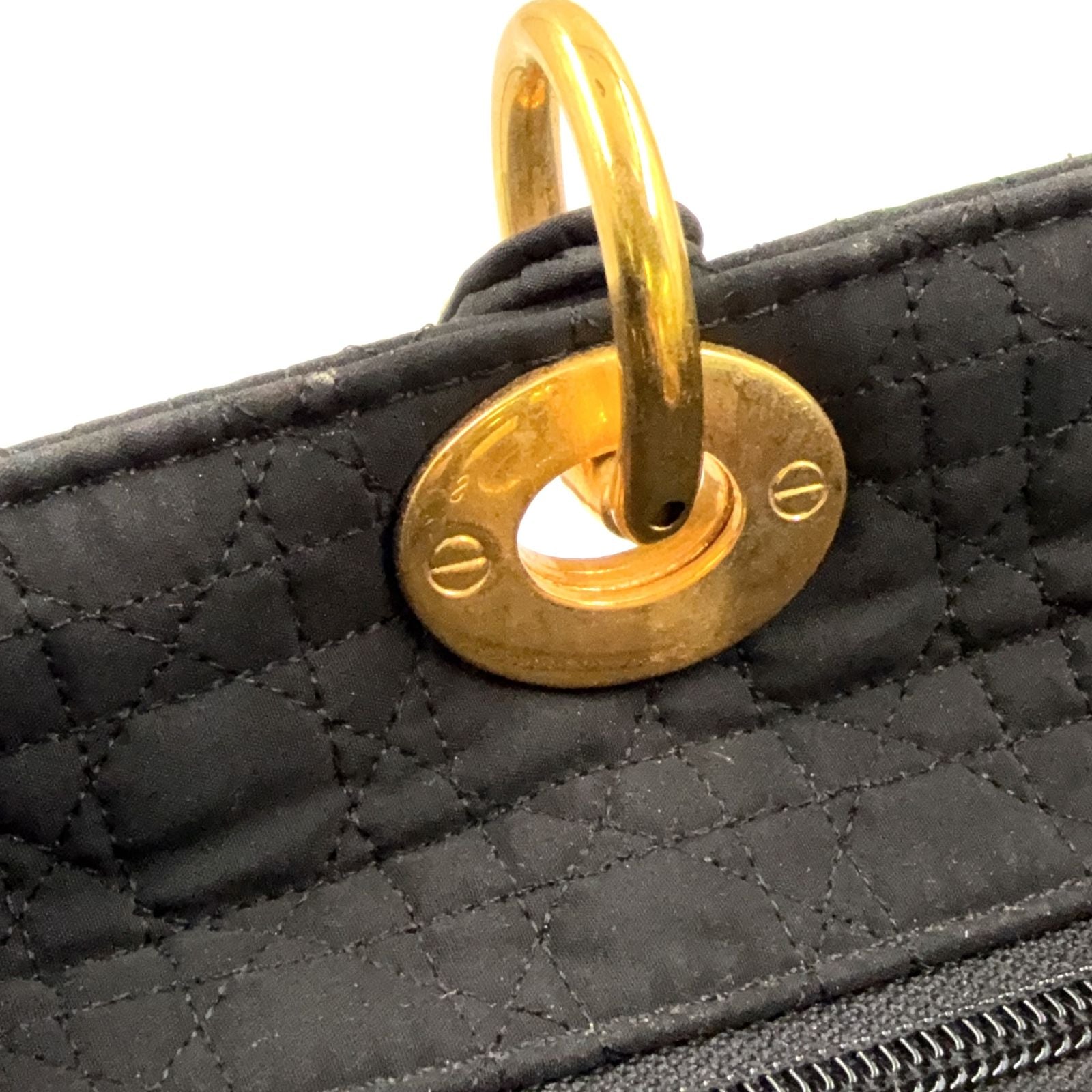 Dior Lady Cannage Quilted Nylon Black Handbag Gold — view 9