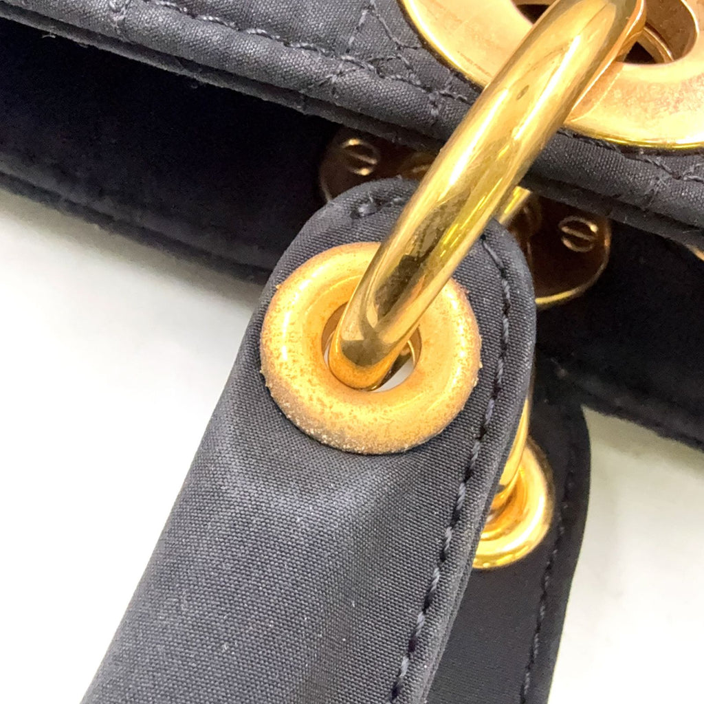 Dior Lady Cannage Quilted Nylon Black Handbag Gold — view 8