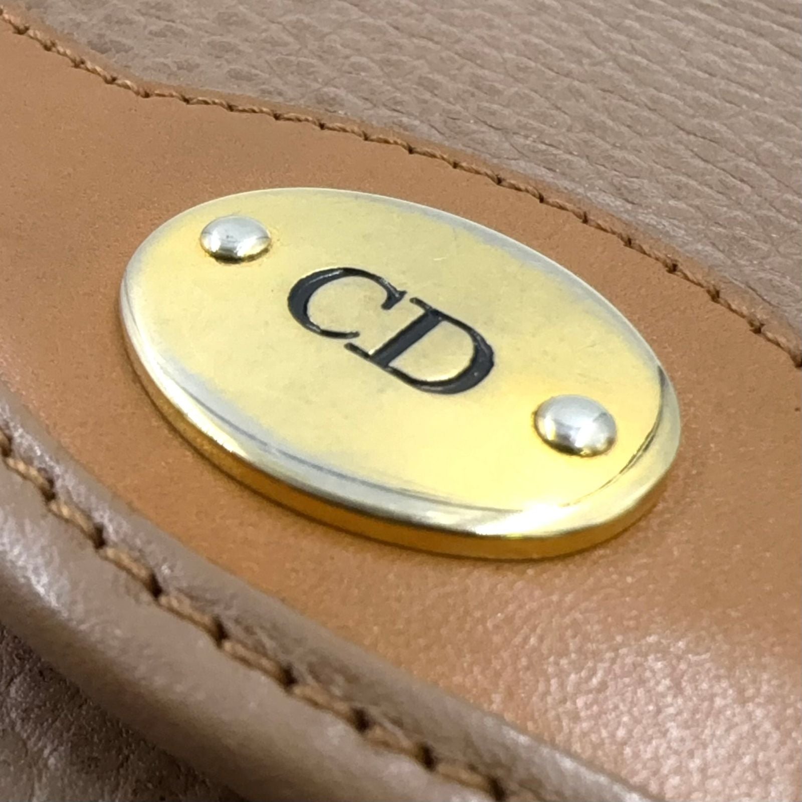 Dior CD Logo Leather Light Brown Shoulder Bag Gold — view 5