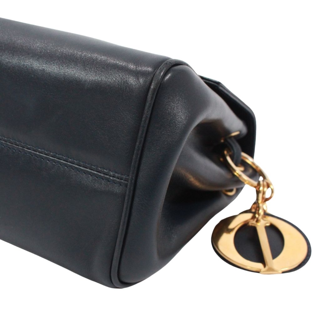 Dior Vintage Mini Leather Navy Shoulder Bag Gold — view 5