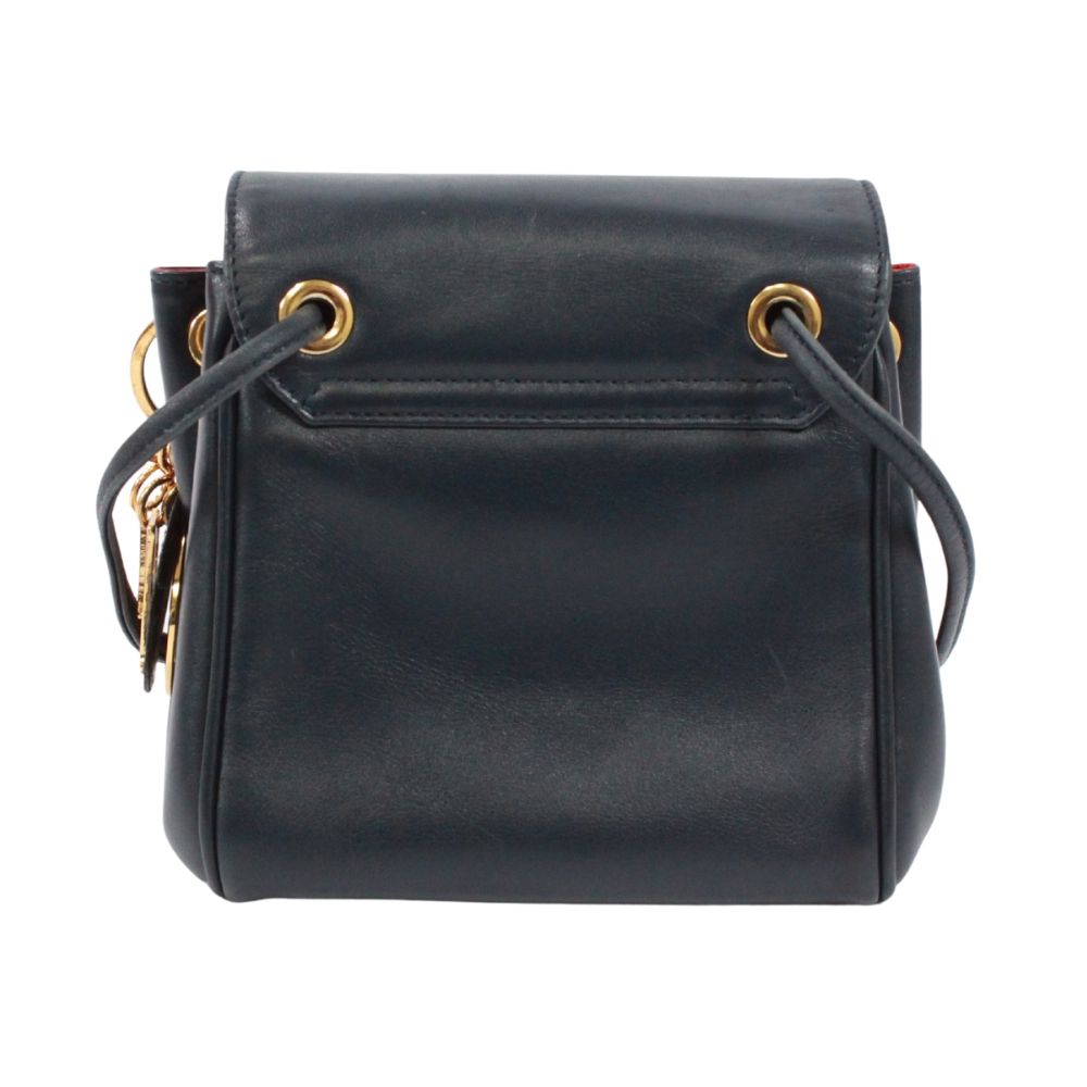 Dior Vintage Mini Leather Navy Shoulder Bag Gold — view 3
