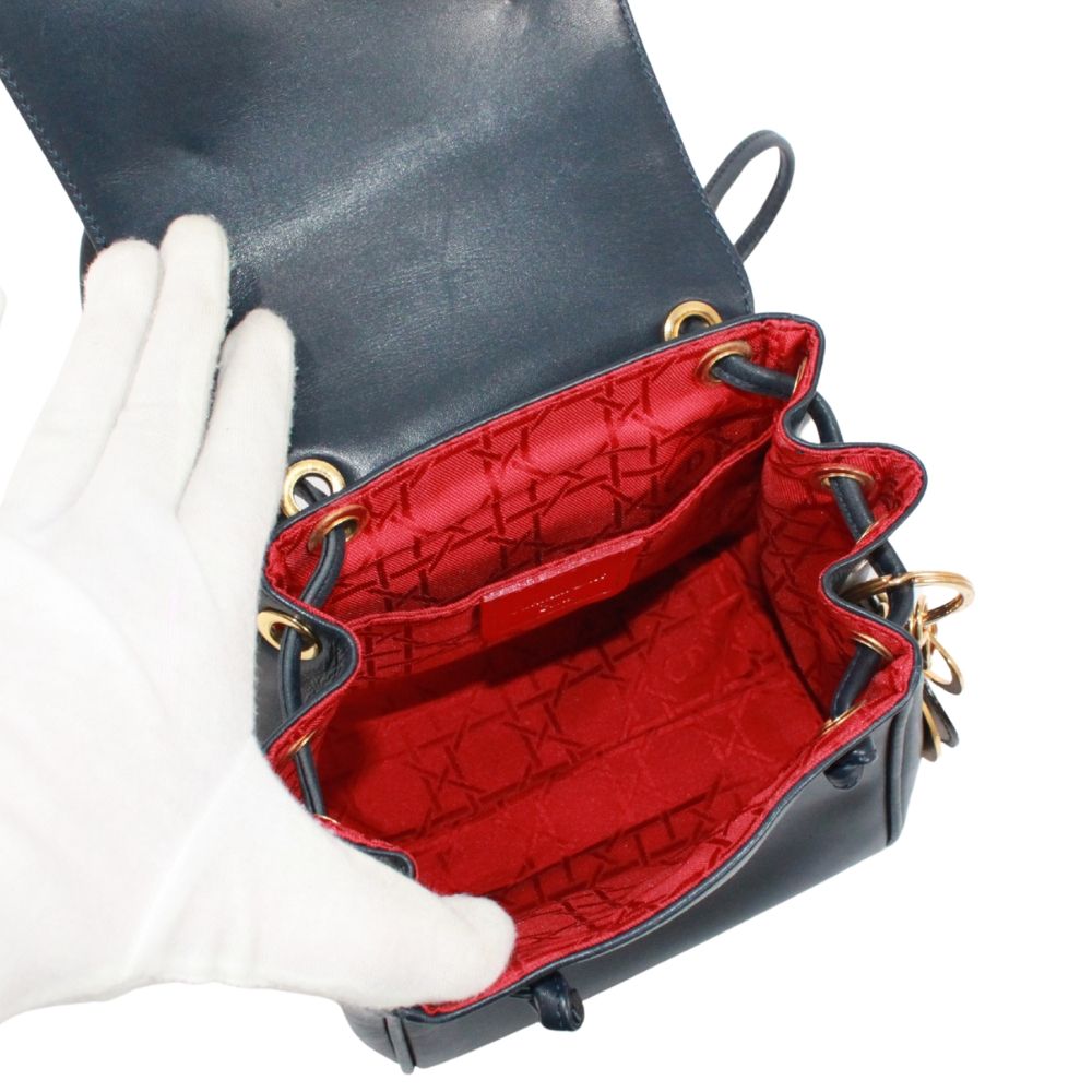 Dior Vintage Mini Leather Navy Shoulder Bag Gold — view 7