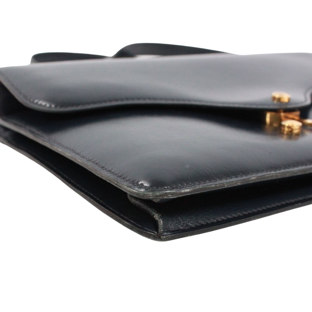 Hermes Box Calf Navy Shoulder Bag Gold — view 6
