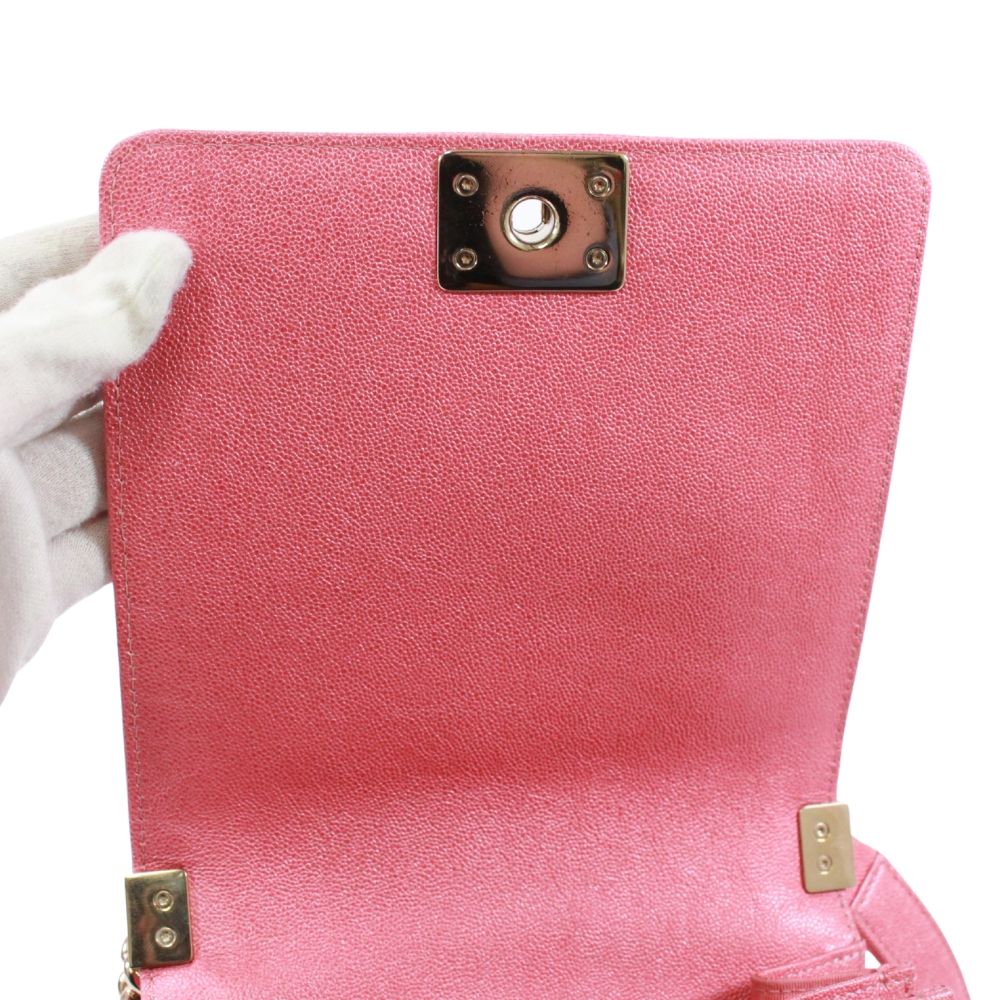 Chanel North South Boy Flap Caviar Leather Pink Shoulder Bag Gold — view 9