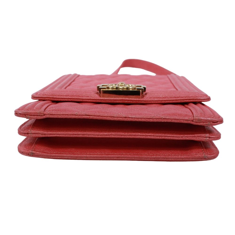 Chanel North South Boy Flap Caviar Leather Pink Shoulder Bag Gold — view 4