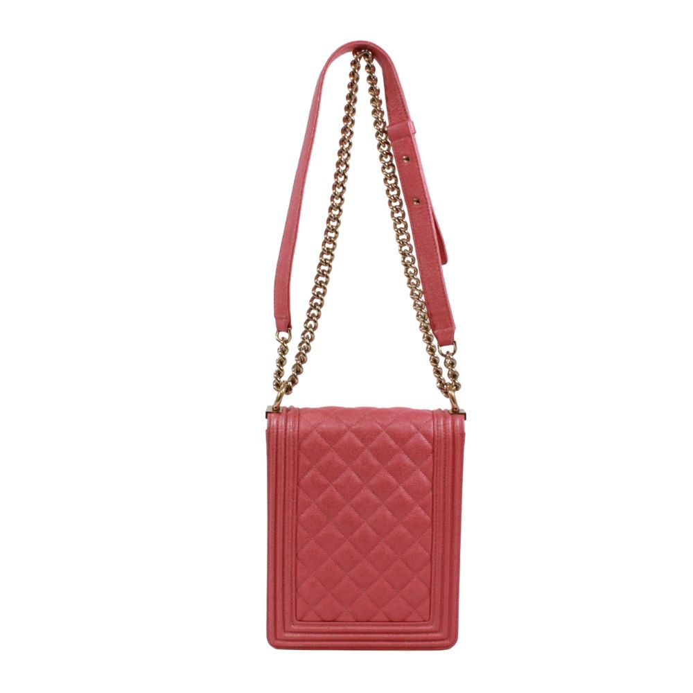 Chanel North South Boy Flap Caviar Leather Pink Shoulder Bag Gold — view 3