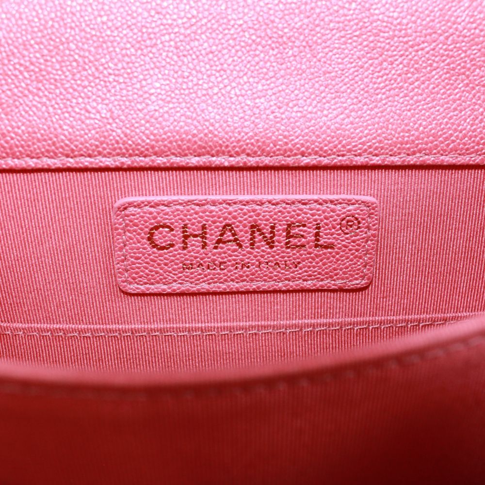 Chanel North South Boy Flap Caviar Leather Pink Shoulder Bag Gold — view 8