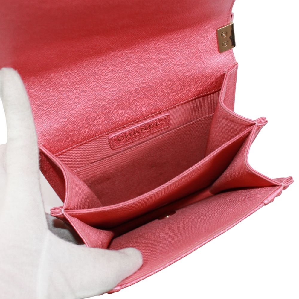 Chanel North South Boy Flap Caviar Leather Pink Shoulder Bag Gold — view 7