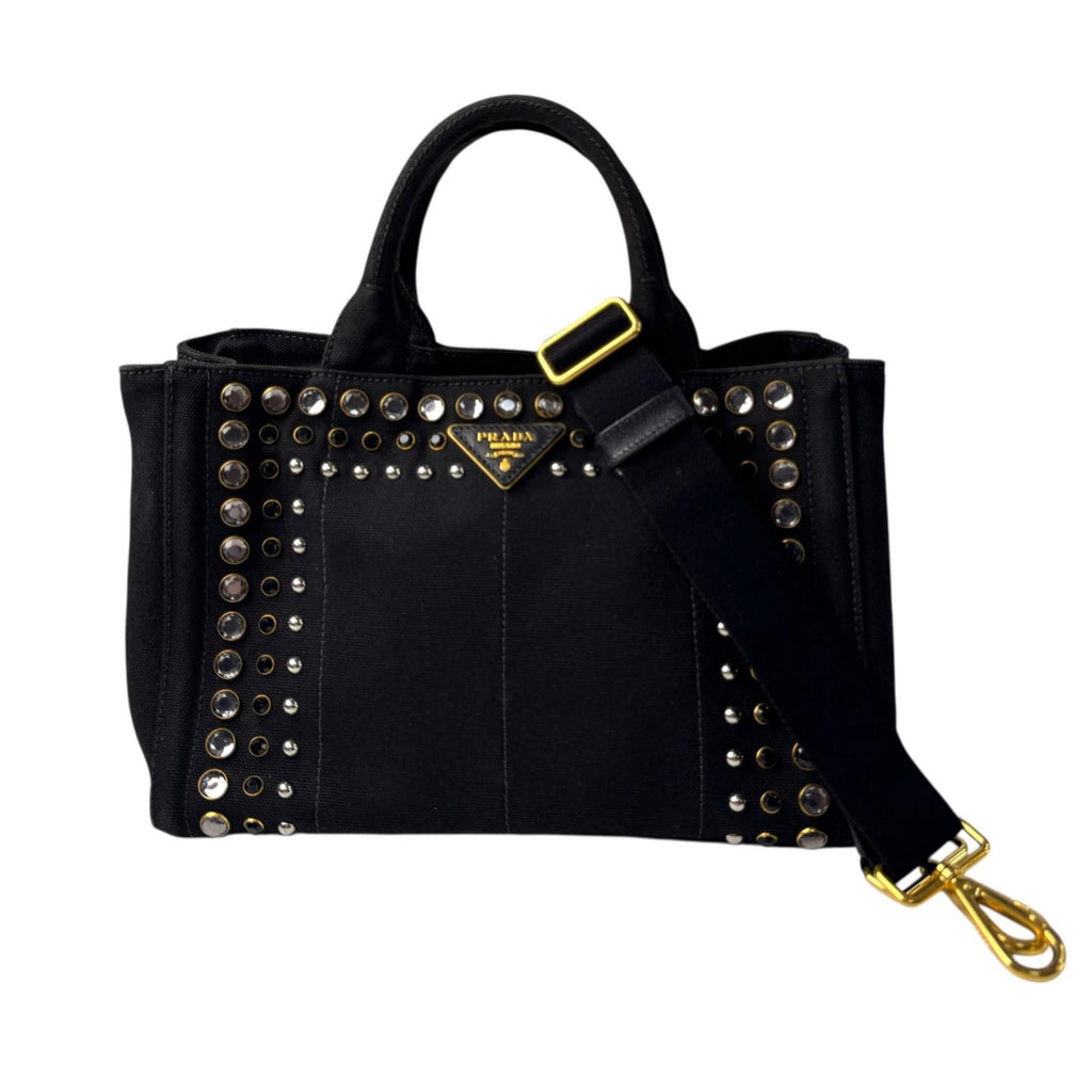 Prada Canapa Bijou Studded 2-Way Tote Shoulder