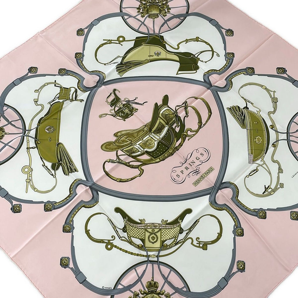 Hermes Scarf Carre 90 Pink Gray Multi Springs