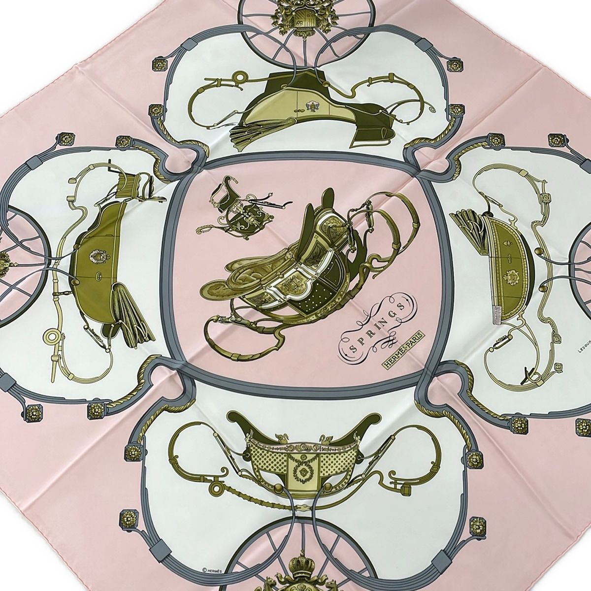 Hermes Scarf Carre 90 Pink Gray Multi Springs