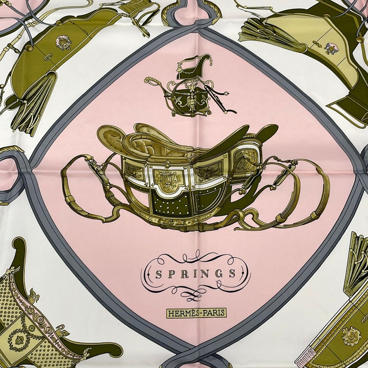 Hermes Scarf Carre 90 Pink Gray Multi Springs — view 4