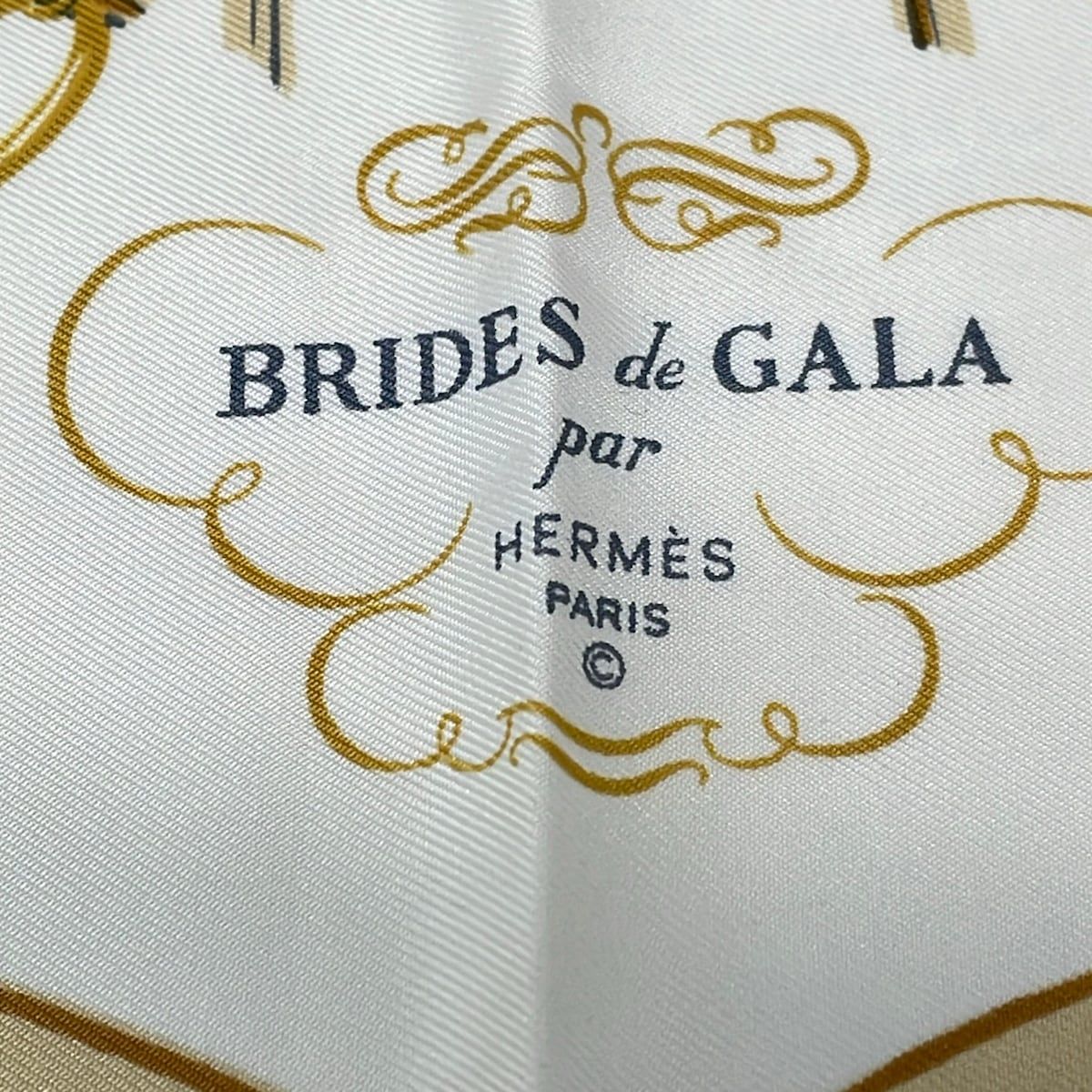 Hermes Scarf Petit Carre Dark Yellow White Gold Brides de Gala — view 2