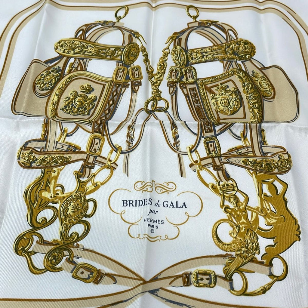 Hermes Scarf Petit Carre Dark Yellow White Gold Brides de Gala — view 4