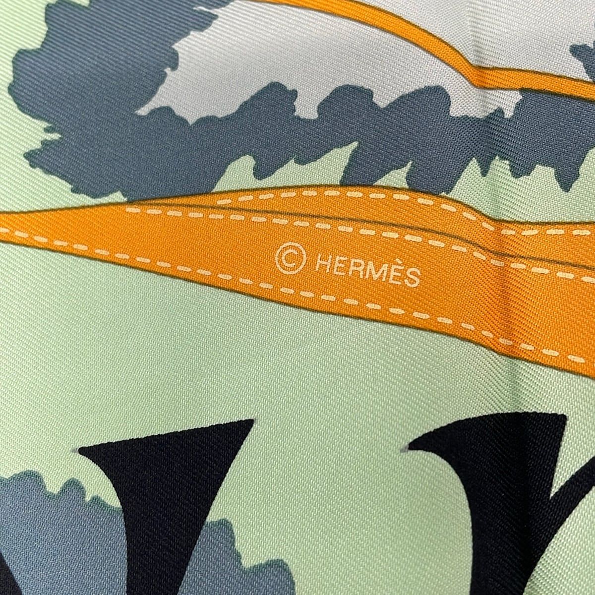 Hermes Scarf Carre 90 Light Green Black Multi Monsieur Et Madame & Silk — view 2