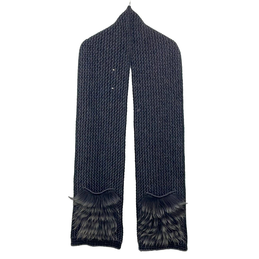 Louis Vuitton Scarf Echarpe Elena Black Dark Gray Lucky Wool Silk