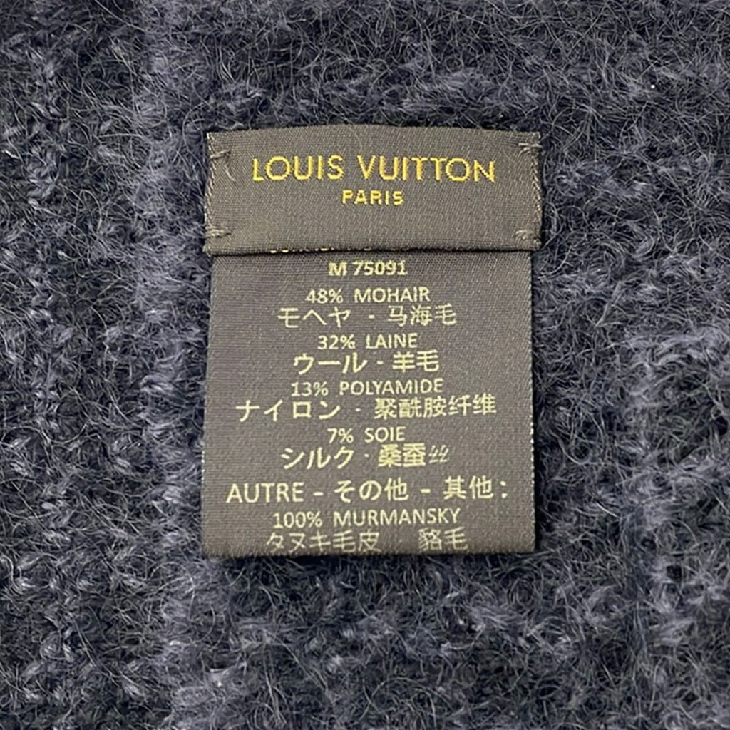 Louis Vuitton Scarf Echarpe Elena Black Dark Gray Lucky Wool Silk — view 3