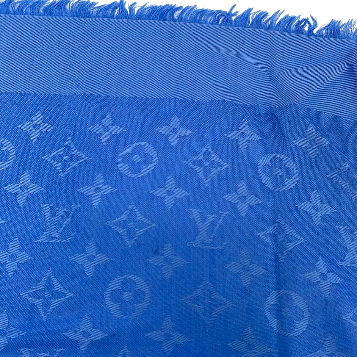Louis Vuitton Shawl Monogram Blue Wool Silk Scarf — view 6