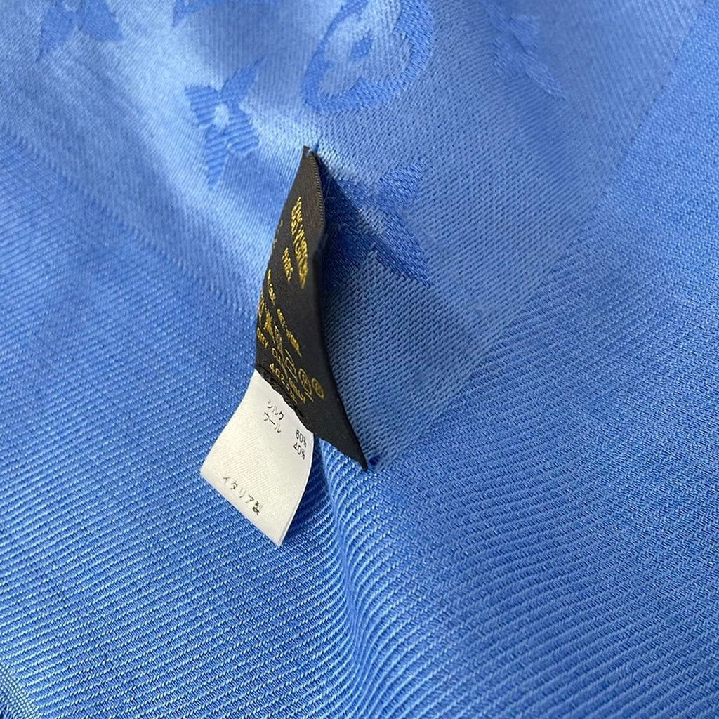 Louis Vuitton Shawl Monogram Blue Wool Silk Scarf — view 8
