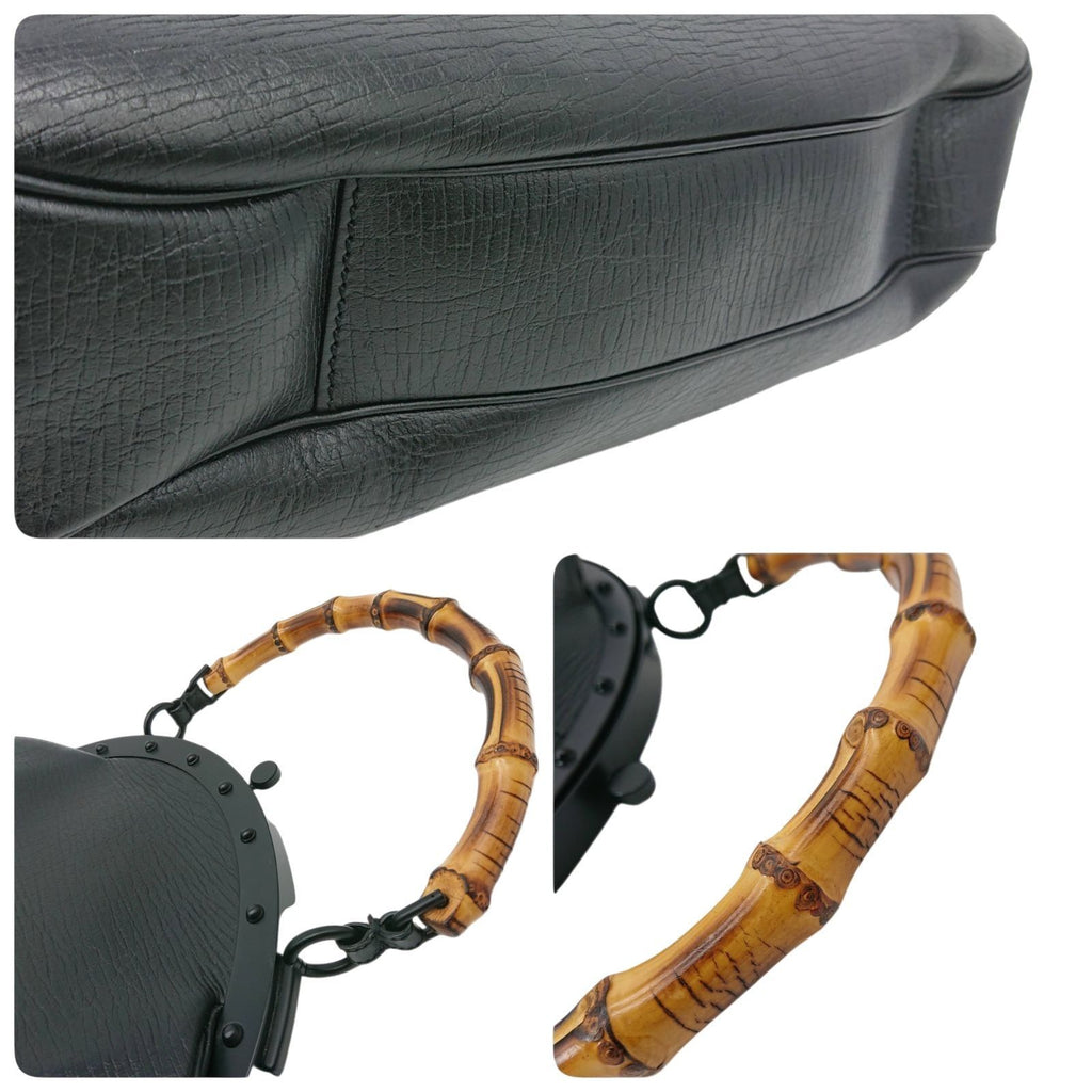 Gucci Bamboo Kiss Lock Handbag Black Leather Vintage — view 6
